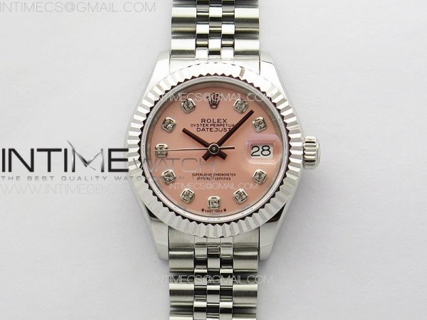 APS공장 롤렉스 레이디 데이저스트 28 스틸 핑크다이아몬드다이얼 플루티드베젤 쥬빌레브레이슬릿 Datejust 28mm 279179 SS APSF Best Edition Pink Dial Crystals Markers on SS Jubilee Bracelet NH05