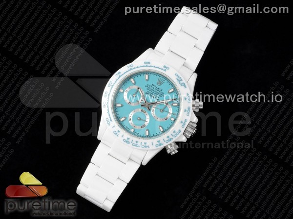 AET공장 롤렉스 세라믹 데이토나 AET 리몰드 커스텀 티파니블루다이얼 브레이슬릿 Daytona AET White Ceramic Case and Bracelet Tiffany Blue Dial SA4130