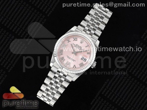 JD공장 롤렉스 데이저스트 36 스틸 핑크다이아몬드다이얼 플루티드베젤 주빌레브레이슬릿 Datejust 36 SS 904L Steel JDF 1:1 Best Edition Pink Dial Diamonds 6/9 Markers on SS Bracelet VR3235