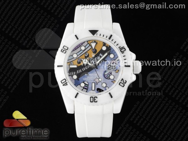 5G공장 롤렉스 커스텀 서브마리너 40 풀세라믹 페인팅다이얼 러버스트랩 Submariner 40mm White Ceramic 5GF Best Edition Painting Dial on White Rubber Strap SA3135