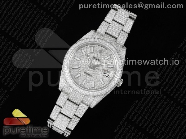 JD공장 롤렉스 데이저스트 41 풀다이아몬드파베 오이스터브레이슬릿 Datejust 41 SS Full Diamonds JDF 1:1 Best Edition Stick Markers Dial on Bracelet A2824