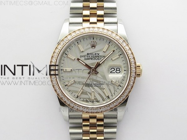 BP공장 롤렉스 데이저스트 36 로즈골드콤비 다이아몬드베젤 실버팜다이얼 쥬빌레브레이슬릿 DateJust 36 SS/RG 126281 BP 1:1 Best Edition Silver/Gray Dial on Jubilee Bracelet