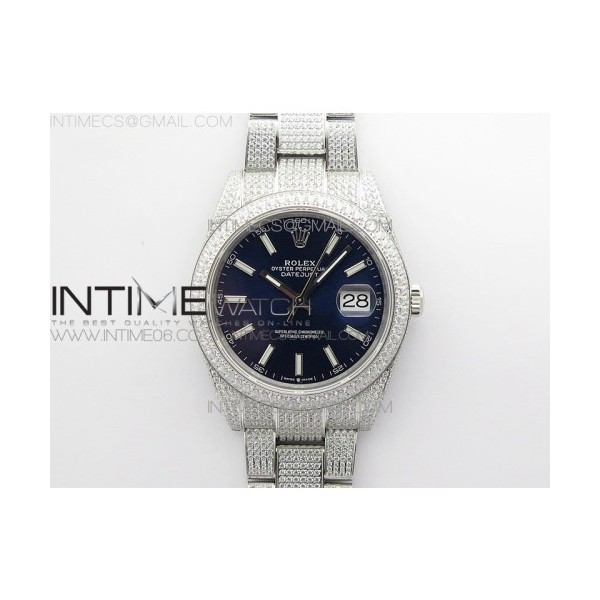 BP공장 롤렉스 데이저스트 41 다이아몬드풀파베 블루다이얼 브레이슬릿 DateJust 41 126334 904 Full Paved Diamonds BP Best Edition Blue Dial Sticks Markers on Oyster Bracelet A2824