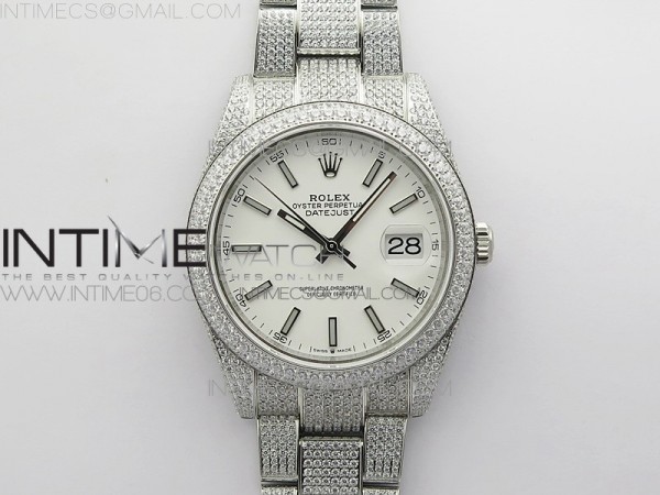 BP공장 롤렉스 데이저스트 41 다이아몬드풀파베 화이트다이얼 브레이슬릿 DateJust 41 126334 904 Full Paved Diamonds BP Best Edition White Dial Sticks Markers on Oyster Bracelet A2824