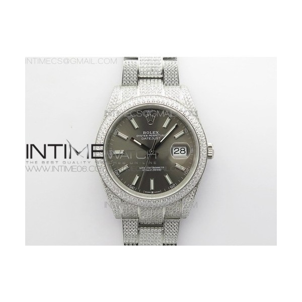 BP공장 롤렉스 데이저스트 41 다이아몬드풀파베 그레이다이얼 브레이슬릿 DateJust 41 126334 904 Full Paved Diamonds BP Best Edition Gray Dial Sticks Markers on Oyster Bracelet A2824