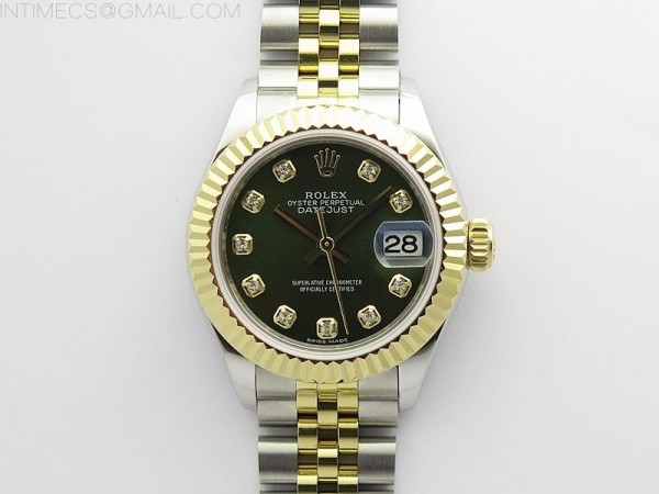 BP공장 롤렉스 데이저스트 28 옐로우골드콤비 그린다이얼 2671 Datejust 28mm 279173 SS/YG BP Best Edition Green Crystals Markers Dial on SS/YG Jubilee Bracelet ETA2671