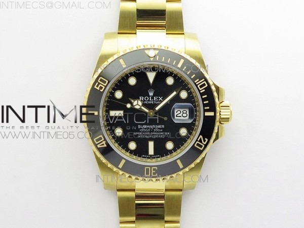 D1공장 롤렉스 서브마리너 옐로우골드금통 포금 블랙다이얼 2836 Submariner 116618 LN D1F Best Edition YG Wrapped Black Dial on YG Wrapped Bracelet A2836