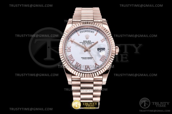 GM공장 V3 롤렉스 데이데이트 40 로골 화이트다이얼 2836 DayDate 40mm Pres Flt RG/RG Wht/Rmn GMF V3 A2836