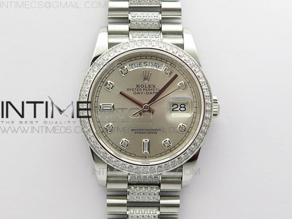 BP공장 롤렉스 데이데이트 36미리 실버다이얼 2836 Day-Date 36 128239 SS/Crystal BP Best Edition Silver Crystal Markers Dial on SS President Bracelet A2836