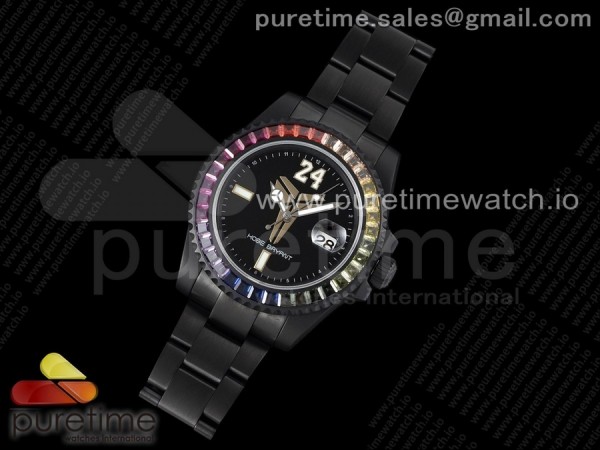 OX공장 서브마린 코베 PVD 블랙다이얼 Submariner KOBE Watch PVD OXF Best Edition Black Dial Rainbow Diamonds Bezel on PVD Bracelet A2824