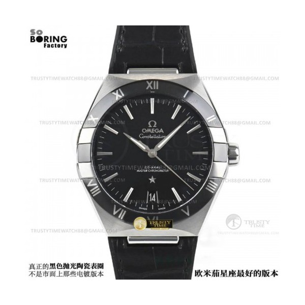 SB공장 오메가 컨스텔레이션 블랙다이얼 가죽스트랩 Constellation Co-Axial 41mm SS/LE Black VSF A8900 VS공장