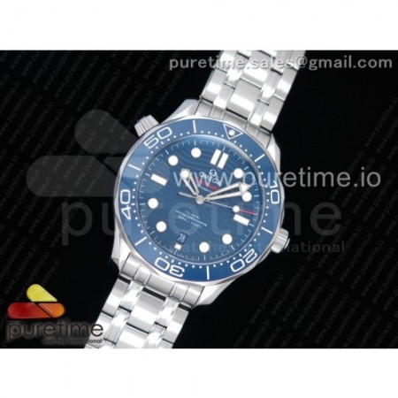 VS공장 오메가 씨마스터 다이버 300M 스틸 블루다이얼 브레이슬릿 2018 Seamaster Diver 300M VSF 1:1 Best Edition Blue Ceramic Blue Dial on SS Bracelet A8800 V2 (Black Balance Wheel)