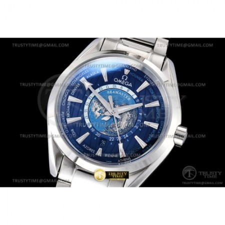 A8공장 오메가 아쿠아테라 150M 43 월드타이머 스틸 블루다이얼 브레이슬릿 Aqua Terra 150m Worldtimer 43mm SS/SS Blue A8F A2813