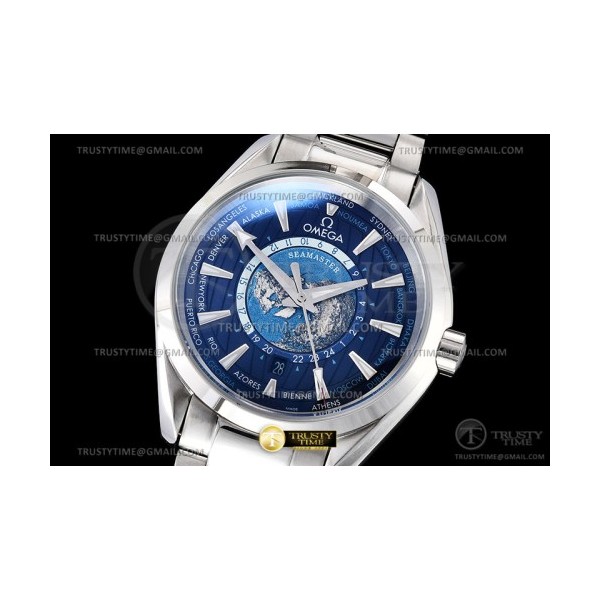 A8공장 오메가 아쿠아테라 150M 43 월드타이머 스틸 블루다이얼 브레이슬릿 Aqua Terra 150m Worldtimer 43mm SS/SS Blue A8F A2813