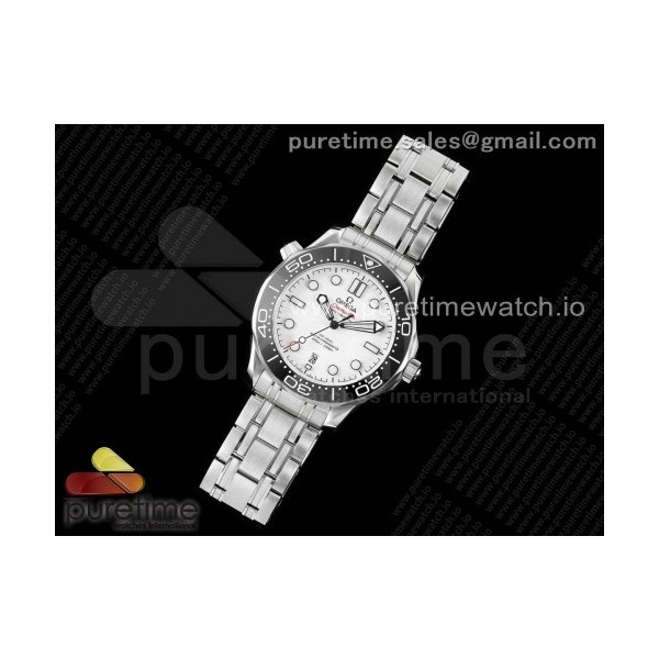 OR공장 오메가 씨마스터 다이버 300M 스틸 화이트다이얼 브레이슬릿 Seamaster Diver 300M ORF 1:1 Best Edition Black Ceramic White Dial on SS Bracelet A8800