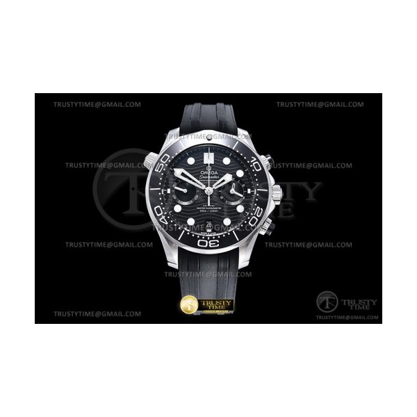 OM공장 오메가 2018 씨마스터 300 크로노그래프 스틸 블랙다이얼 러버스트랩 Seamaster 300m 2018 Chrono SS/RU Black OMF Asia 9900