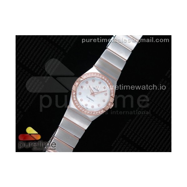 K11공장 오메가 컨스텔레이션 27 로즈골드 콤비 자개다이얼 브레이슬릿 Constellation Ladies 27mm SS/RG Diamonds Bezel White MOP Dial Diamonds Markers on SS/RG Bracelet ETA Quartz