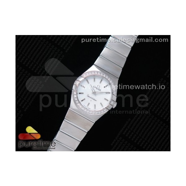 K11공장 오메가 컨스텔레이션 27MM 자개다이얼 브레이슬릿 Constellation Ladies 27mm SS Diamonds Bezel White MOP Dial Stick Markers on SS Bracelet ETA Quartz