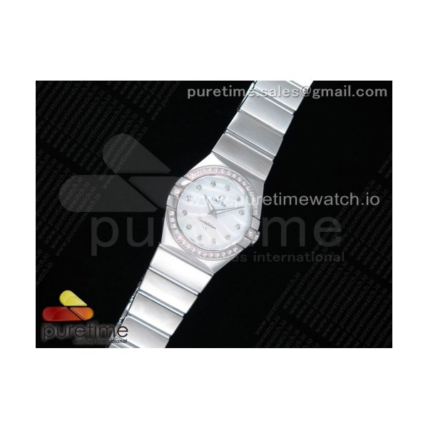 K11공장 오메가 컨스텔레이션 27MM 자개다이얼 브레이슬릿 Constellation Ladies 27mm SS Diamonds Bezel White MOP Textured Dial Diamonds Markers on SS Bracelet ETA Quartz