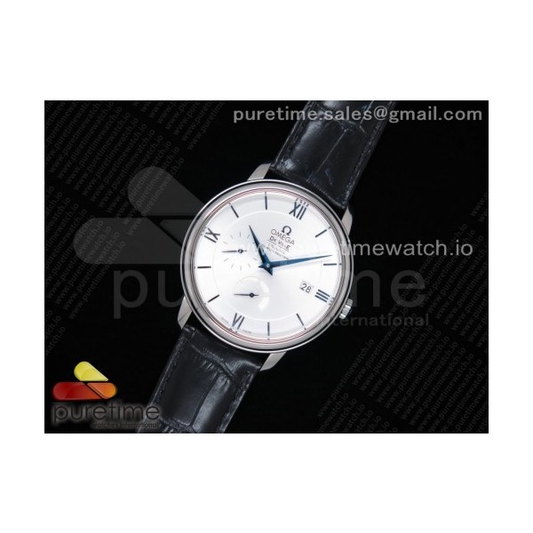 ZF공장 오메가 드빌 프레스티지 파워리저 화이트다이얼 가죽스트랩 De Ville Prestige Real PR SS White Dial Blue Markers on Black Leather Strap MIYOTA 9015