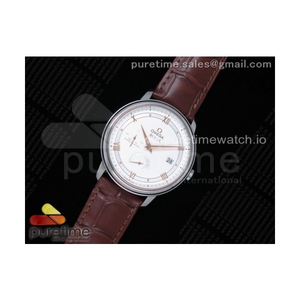 ZF공장 오메가 드빌 프레스티지 파워리저 화이트다이얼 가죽스트랩 De Ville Prestige Real PR SS White Dial RG Hands on Brown Leather Strap MIYOTA 9015