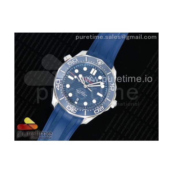 OM공장 오메가 씨마스터 다이버300 스틸 블루물결텍스쳐다이얼 러버 2018 Seamaster Diver 300M Blue Ceramic Blue Dial on Blue Rubber Strap A8800 (Black Balance Wheel)