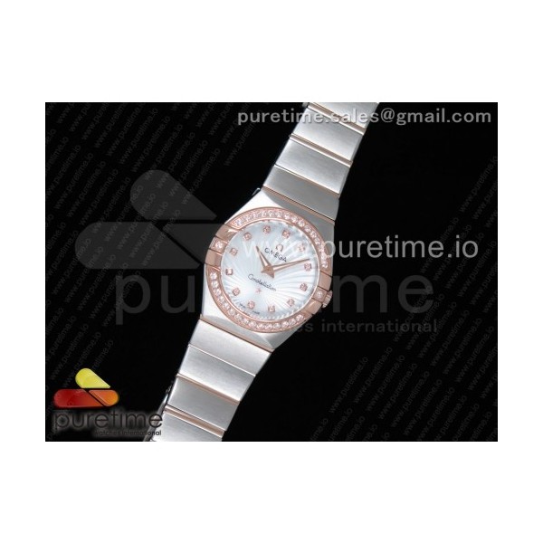 SSS공장 오메가 컨스텔레이션 여성용 로즈골드 콤비 화이트텍스쳐다이얼 Constellation Ladies 27mm SS/RG White Textured Dial Diamonds Bezel & Markers on SS/RG Bracelet ETA Quartz