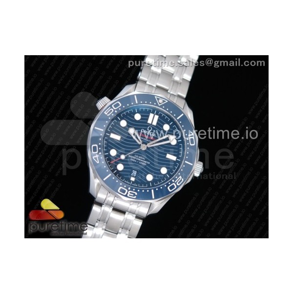 OM공장 오메가 씨마스터 다이버300 스틸 블루물결텍스쳐다이얼 브레이슬릿 2018 Seamaster Diver 300M Blue Ceramic Blue Dial on SS Bracelet A8800 (Black Balance Wheel)