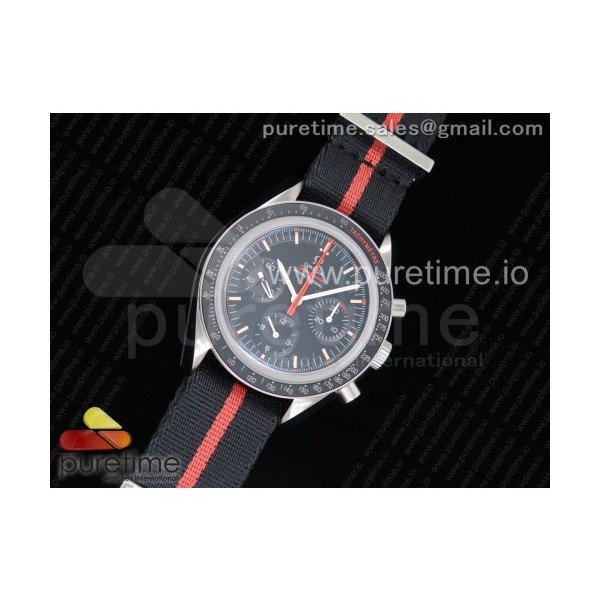 OM공장 오메가 스피디 튜즈데이 울트라맨 스틸 블랙다이얼 나토스트랩 Speedmaster Speedy Tuesday 2 ‘Ultraman’ Nato Strap Manual Winding Chrono Movement