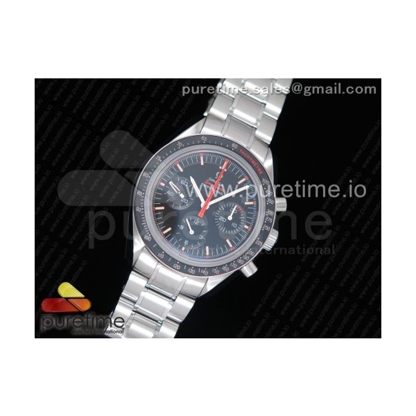 OM공장 오메가 스피디 튜즈데이 울트라맨 스틸 블랙다이얼 브레이슬릿 Speedmaster Speedy Tuesday 2 ‘Ultraman’ SS Bracelet Manual Winding Chrono Movement