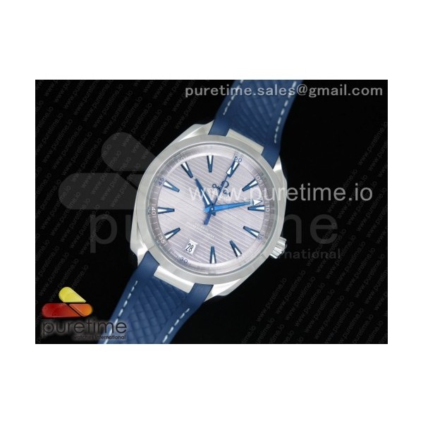 VS공장 오메가 씨마스터 아쿠아테라 150m 그레이다이얼 블루핸즈 러버스트랩 Aqua Terra 150M Master Chronometers Gray Dial Blue Hand on Blue Rubber Strap A8900 Super Clone