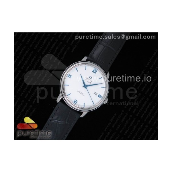 w공장 오메가 드빌 스틸 실버다이얼 블루핸즈 가죽스트랩 De Ville SS Silver Dial Blue Markers on Black Leather Strap A2824 V3