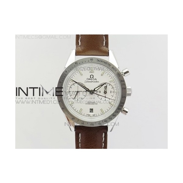 OM공장 오메가 스피드마스터57 스틸 화이트다이얼 브라운가죽스트랩 SPEEDMASTER '57 CO-AXIAL WHITE DIAL SILVER MARKERS ON BROWN LEATHER STRAP A9300 (FREE THE LEATHER STRAP)