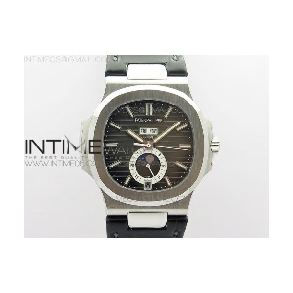 GR공장 V2 노틸러스 애뉴얼캘린더 그레이다이얼 가죽스트랩 NAUTILUS 5726 SS GRF 1:1 BEST EDITION GRAY DIAL WORKING ANNUAL CALENDARON BLACK LEATHER STARP A.324 V2