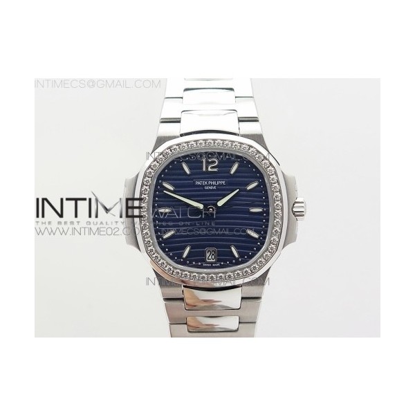 PF공장 파텍필립 노틸러스점보 레이디 7118 스틸 다이아몬드베젤 블루다이얼 NAUTILUS JUMBO LADIES 7118 BLUE TEXTURED DIAL DIAMONDS BEZEL ON SS BRACELET A324 CLONE