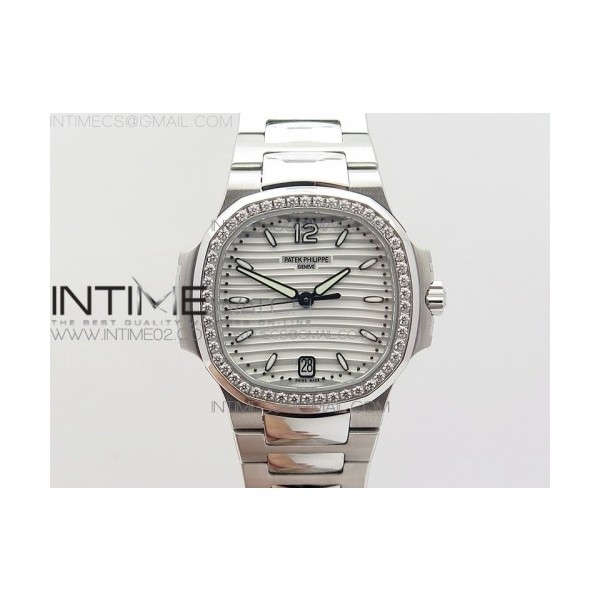 PF공장 파텍필립 노틸러스점보 레이디 7118 스틸 다이아몬드베젤 화이트다이얼 NAUTILUS JUMBO LADIES 7118 WHITE TEXTURED DIAL DIAMONDS BEZEL ON SS BRACELET A324 CLONE