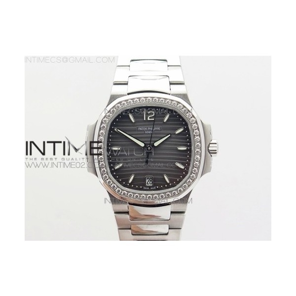 PF공장 파텍필립 노틸러스점보 레이디 7118 스틸 다이아몬드베젤 그레이다이얼 NAUTILUS JUMBO LADIES 7118 GRAY TEXTURED DIAL DIAMONDS BEZEL ON SS BRACELET A324 CLONE