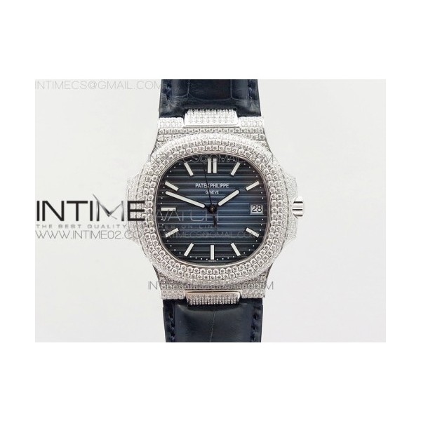 파텍필립 노틸러스 점보 5711 풀다이아몬드 블루다이얼 악어가죽스트랩 NAUTILUS JUMBO 5711 SS FULL PAVED DIAMONDS BLUE DIAL CASE ON BLUE CROCO LEATHER STRAP A324