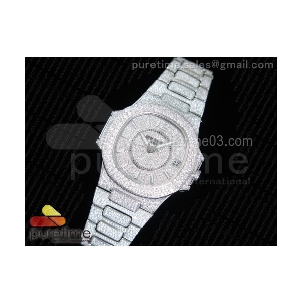 파텍필립 노틸러스 레이디 7021 스틸 풀다이아몬드 Nautilus Jumbo Ladies 7021 SS Full Paved Diamonds on Diamonds Plated SS Bracelet MIYOTA 9015