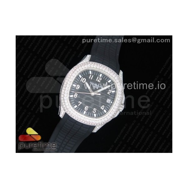 OX공장 파텍필립 아쿠아넛 5167 스틸 풀다이아 블랙다이얼 러버스트랩 Aquanaut 5167 SS Full Paved Diamonds Black Dial on Black Rubber Strap A324