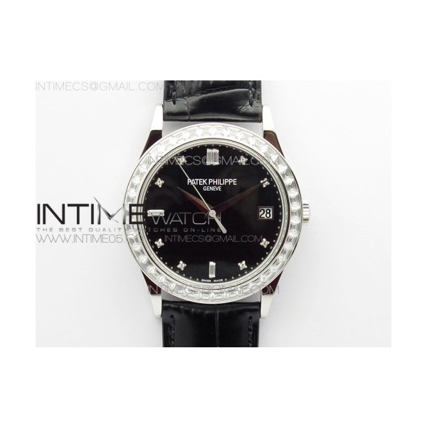 ZF공장 칼라트라바 블랙다이얼 가죽스트랩 Calatrava 5298P-012 SS T Crystal Bezel ZF 1:1 Best Edition Black Dial on Black Leather Strap A324CS