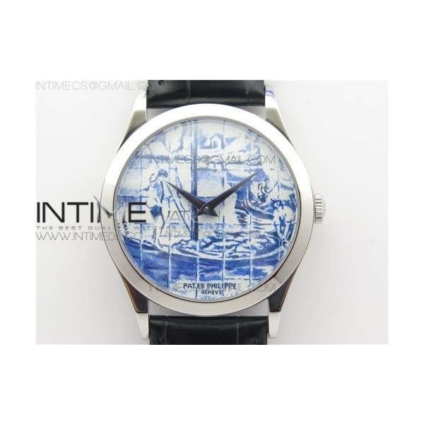 FL공장 파텍필립 칼라트라바 아술레이호스 에나멜다이얼 가죽스트랩 Calatrava Azulejos SS 5089G-62 FL Enamel Dial on Black Leather Strap