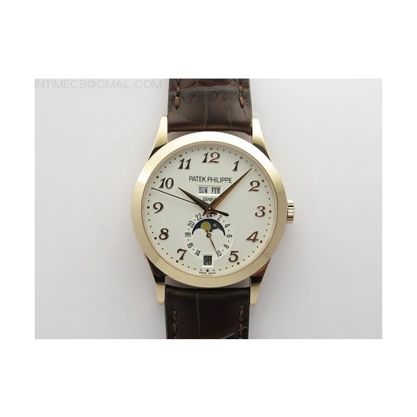 GR공장 애뉴얼 캘린더 로골 화이트다이얼 가죽스트랩 Annual Calendar Complications 5396 RG GRF Best Edition White dial Numbers Markers Blue Markers on Brown leather strap A324