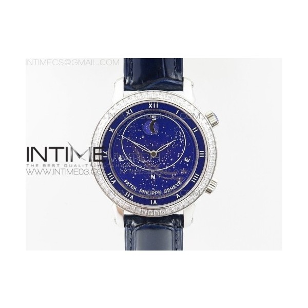 TW공장 파텍필립 6104P 문 스틸 블루다이얼 다이아몬드베젤 블루가죽스트랩 6104P MOON SS BLUE DIAL DIAMOND BEZEL ON BLUE LEATHER STRAP A240 V2