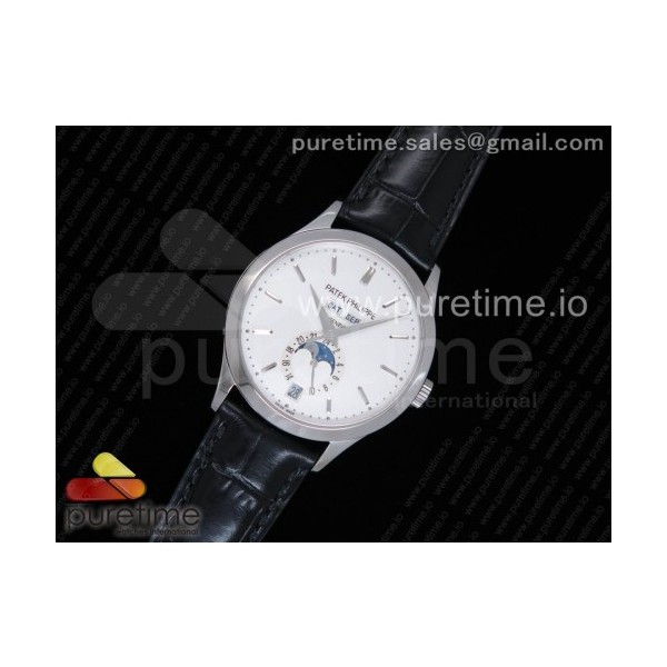 KM공장 파텍필립 컴플리케이션 5396G 스틸 화이트다이얼 블랙가죽스트랩 Complications 5396G White Dial SS Markers on Black Leather Strap A324