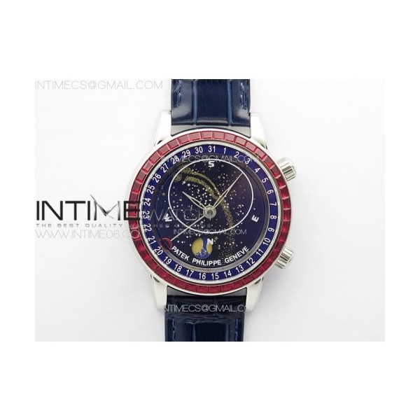 3E공장 파텍필립 6104P 문 레드다이아몬드배젤 블루다이얼 블루가죽스트랩 Moon SS 3EF Best Edition Blue Dial Red T Diamond Bezel on Blue Leather Strap A240