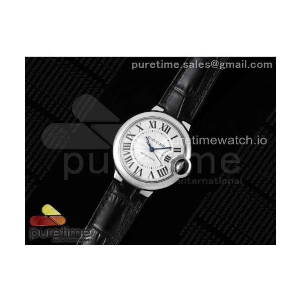 3K공장 까르띠에 발롱블루 33 오토메틱 스틸 화이트다이얼 가죽스트랩 Ballon Bleu 33mm SS 3KF 1:1 Best Edition White Dial on Black Leather Strap A076