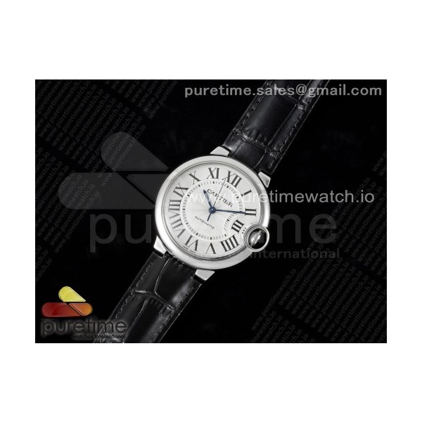 3K공장 까르띠에 발롱블루 36 오토메틱 스틸 화이트다이얼 가죽스트랩 Ballon Bleu 36mm SS 3KF 1:1 Best Edition White Dial on Black Leather Strap A076