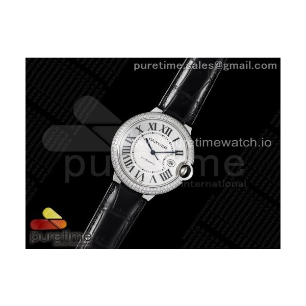 AF공장 발롱42미리 화이트다이얼 악어스트랩 2824 Ballon Bleu 42mm SS AF 1:1 Best Edition White Textured Dial Diamonds Bezel on Black Leather Strap A2824