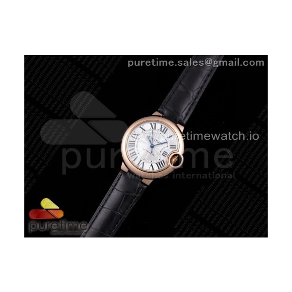 AF공장 까르띠에 발롱블루 33MM 로골 화이트다이얼 가죽스트랩 Ballon Bleu 33mm RG WhiteTextured Dial on Black Leather Strap Cal.076